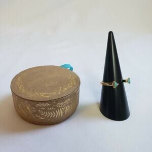 Shiraleah Womens Ophelie Ocean‎ Blue Gold Platted Two Stone Knuckle Ring Size 7